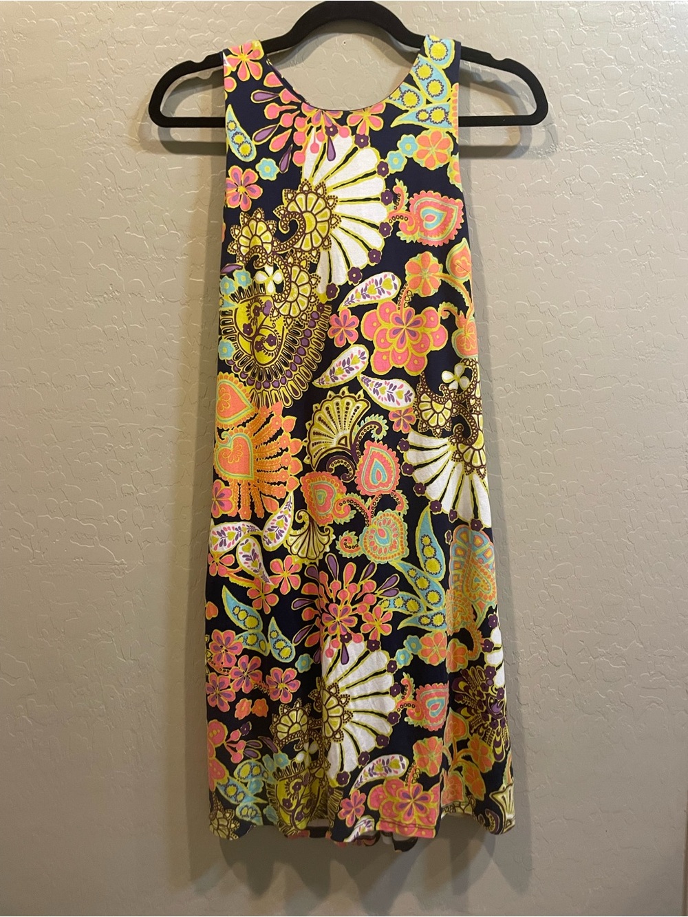 Trina Turk Navy Dress with Neon Floral Print
